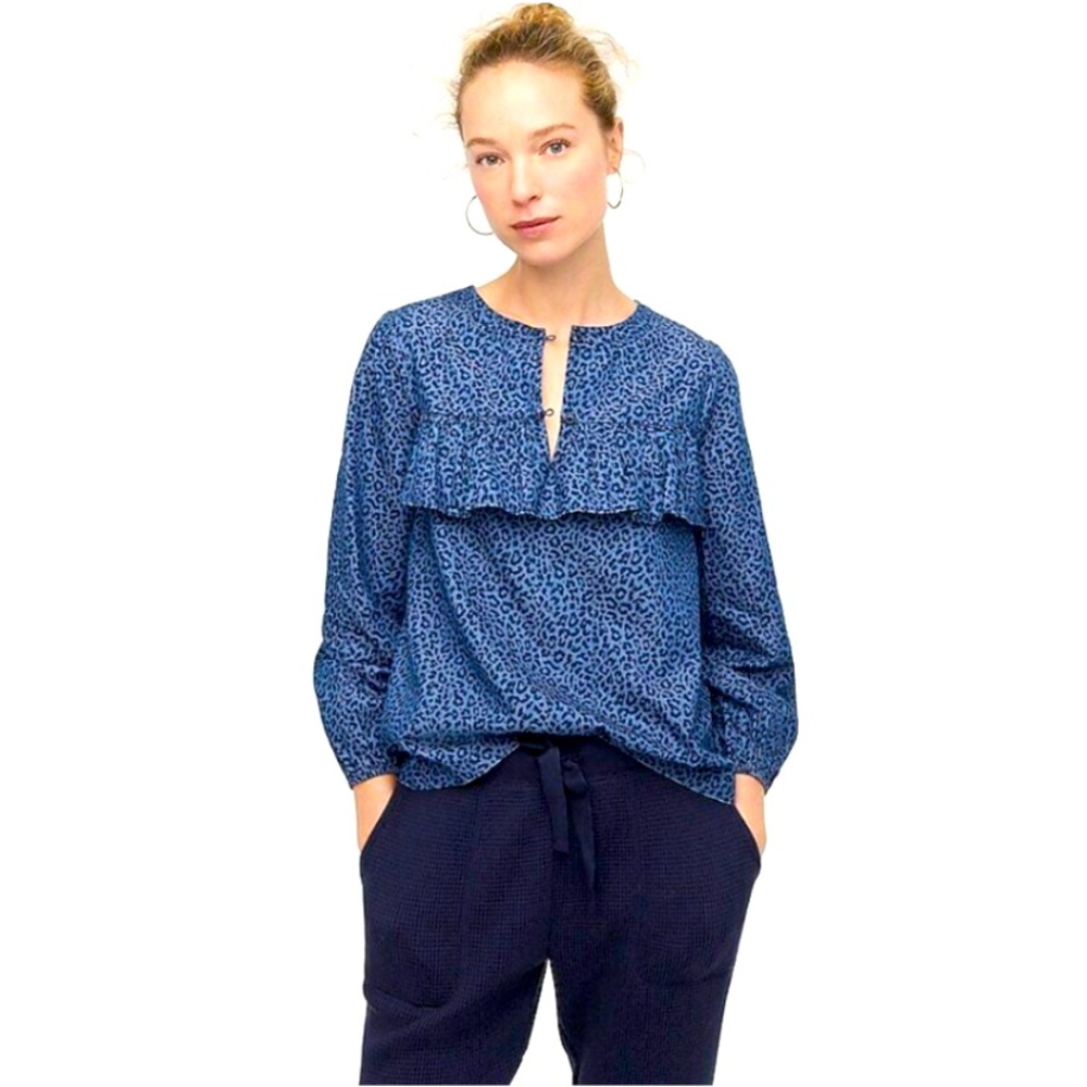 J. Crew Blue Leopard Print Blouse